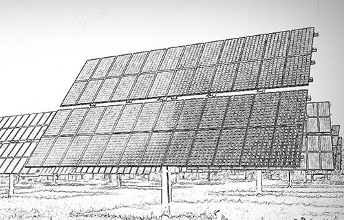 Eine schwarz-weiß Skizze einer Solaranlage